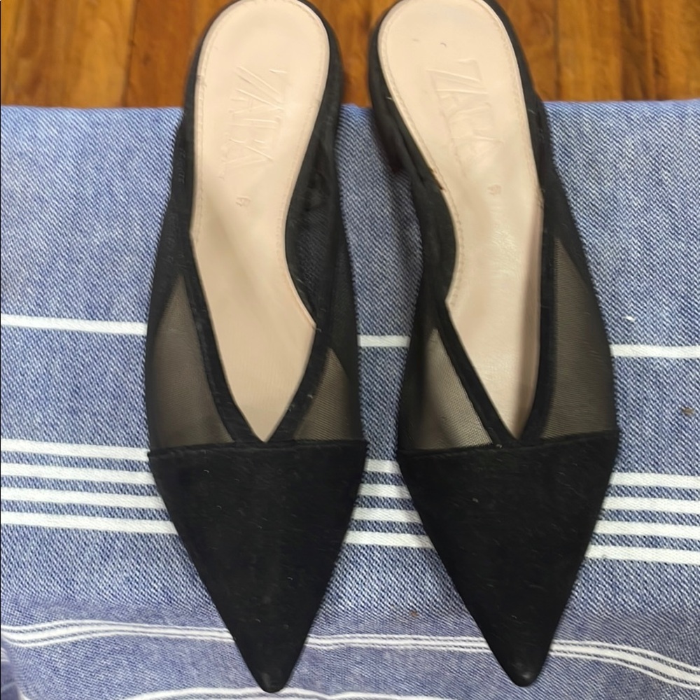 Zara Black Mesh Pointed-Toe Women's Shoes